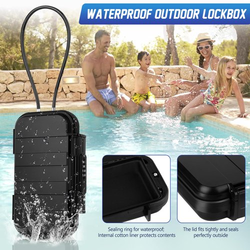 TNIIFXC Portable Travel Safe Lock Box 4-Digit Combination Mini Safe Box, Anti-Theft Beach Security Lockbox Waterproof Small Lockable Box with Removable Wire Rope for Dorm Beach Hotel Car Home Office