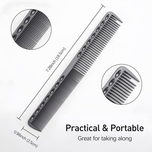 3 Pieces Carbon Fine Cutting Comb Carbon Fiber Salon Hairdressing Comb for Man and Woman Hairdressing Comb Heat Resistant Barber Comb (Black Grey White)