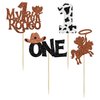 24Pcs Cowboy 1st Birthday Cupcake Toppers Glitter First Birthday Hat Cowboy One Cake Decorations for Western Theme Baby Shower Kids Boys 1st Birthday Party Supplies Brown