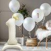 Eoopoon 42 Inch Crown Birthday Number Balloon 4, Big Size Number 4 Balloon with Base for Boy Girl Birthday Party Decoration, Anniversary Decor Theme Party Supplies (Cream White 4)