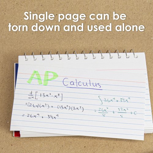 BAZIC Ruled Index Cards Book 3" X 5" 100 Count, Spiral Bound Memo, White Flashcards, Ruled Lined Card for Learning Memory Reminder (50/Pack), 6-Packs