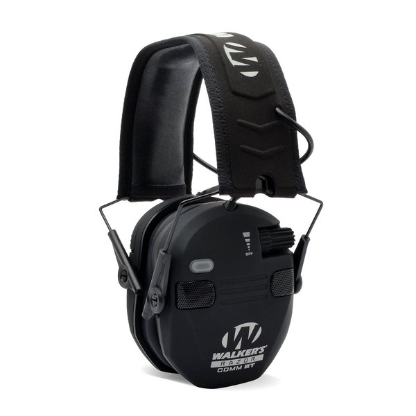 WALKER'S Razor Electronic Quad Muff w/ Bluetooth | 4 Mics 360-Degree Sound Capture 23dB NRR Hearing Protection Range Shooting Earmuffs w/ 2 AAA Batteries, Black