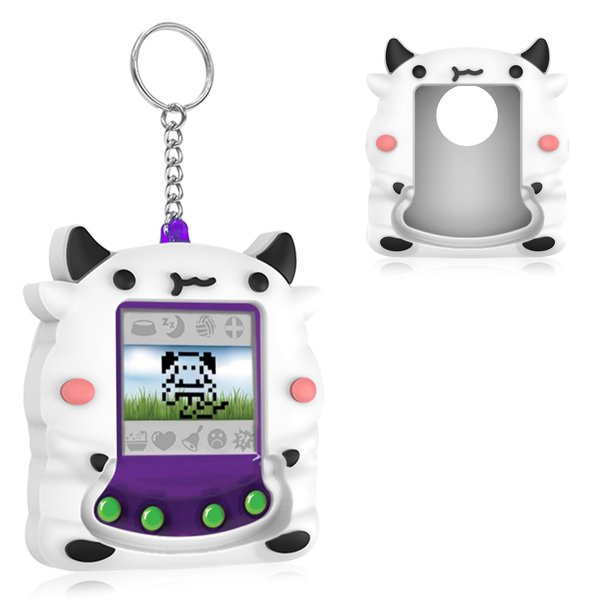 BEARDDO Case for Giga Pet Virtual Pet, Silicone Interactive Pet Game Machine Case Cover for Kids Child Ages 5 and Up, Cute Cartoon Cow Anime for Giga Pet Protective Cover Boy Teens (White)