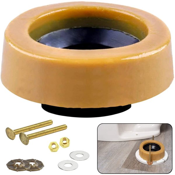 LASCO Toilet Bowl Extra Thick Wax Ring with Brass Bolts Reinforced Urethane Core and Polyethylene Flange - 516545 , Yellow