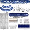 Navy Blue Birthday Party Decorations For Men-Navy Blue Silver White Latex Balloons,Foil Balloons,Birthday Banner, Fringe Curtains And Tablecloth For 20th 21st 22th 25th 30th 40th 50th 60th Decor