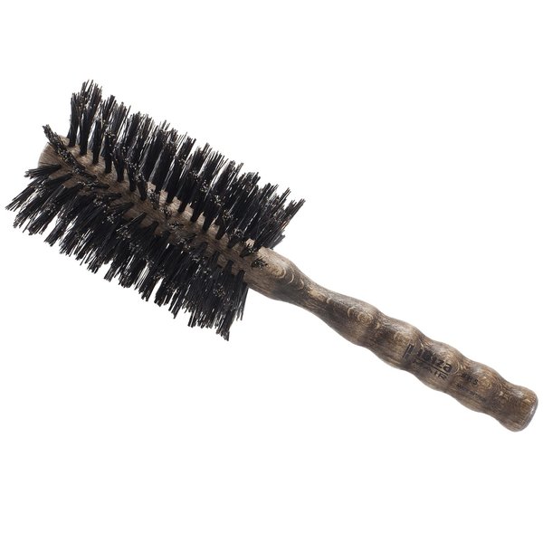 Ibiza Hair Professional Boar Hair Round Brush (H5,70mm) Hybrid Swirled Boar/Nylon Bristles & Hardwood Handle, Create Volumized Straight Looks, For Course or Frizzy Hair, Add Texture & Shine