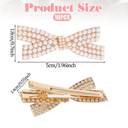 10 Pcs Pearl Bow Hair Clips Bow Pearls Hairpin Duckbill Hair Claw Clips Non-Slip Duckbill Clip Gold Metal Hair Clip Hair Accessories Headwear Styling Tools Elegant Cute Hair Clips for Girls and Women