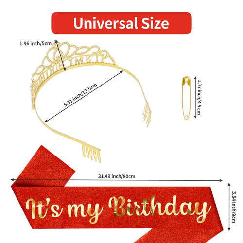 Araluky Red Birthday Crown Adult Woman & Its My Birthday Sash Happy Birthday Tiara Birthday Headband Birthday Hat Birthday Girl Crown for Women Party Favors Gift