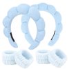 ACO-UINT 6Pcs Blue Spa Headbands and Wrist Washbands Set, Skincare Headbands Makeup Headband Sponge Face Wash Headband, Terry Cloth Headbands Puffy Hair Band for Washing Face