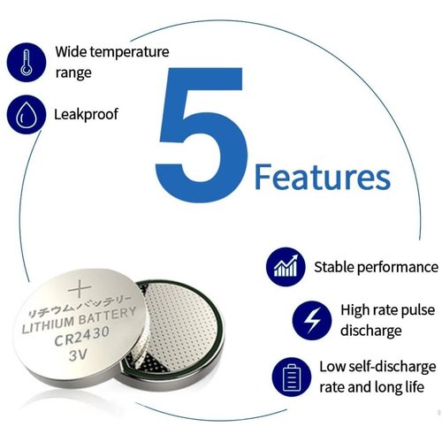 Cotchear 5Pcs CR2430 Button Battery 3V Electronic Lithium Coin Cell Batteries DL2430 BR2430 ECR2430 KL2430 EE6229 for Watch Toy Clocks