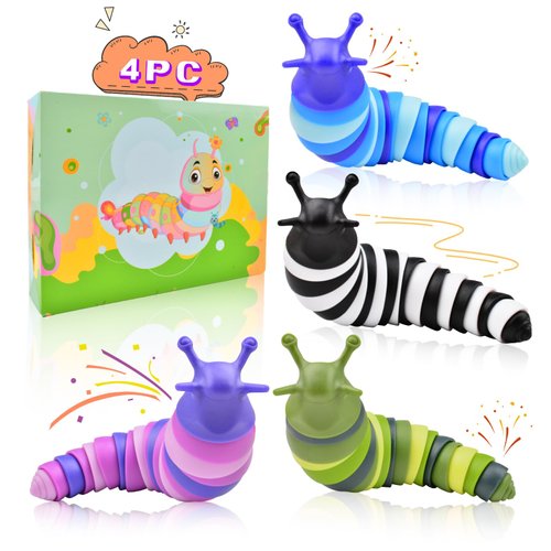 Cevioce 4 Pcs Toddler Party Favors for Kids 8-12 Fidget Toys Slug for Students Treasure Box Toys for Classroom Prizes Goodie Bag Stuffers for Kids 3-5 for Kids A