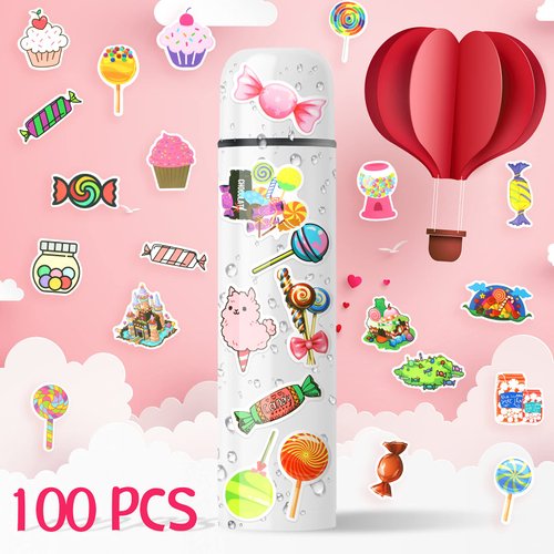 100 Pieces Cute Sweet Treats Candy Stickers, Waterproof Vinyl Decal Dessert Stickers Ice Cream Cupcake Stickers for Laptop, Water Bottle, Skateboard, Teachers Reward Stickers for Kids Students