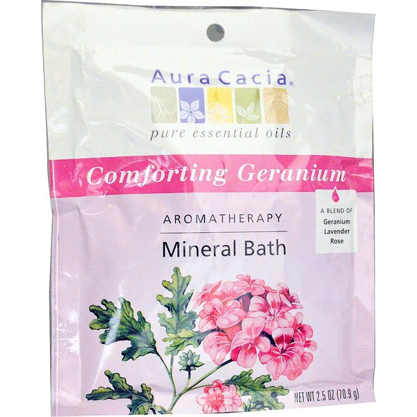 Aura Cacia Comforting Geranium Aromatherapy Mineral Bath | 2.5 oz. Packet | Rosa damascena