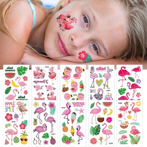 Flamingo Temporary Tattoos Kids Women Summer 100+Styles, Fake Cute Tattoo Stickers Hawaii Beach Waterproof Last Long for Boys and Girls Party Birthday Favors Supplies Gifts 10 Sheets