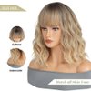 MeaYOO Ombre Blonde Wig with Bangs Short Bob Wavy Wig with Bangs for Women Loose Curly Shoulder Length Wig Synthetic Wig Cosplay Wig for Girl Daily Use Colorful Wig Cosplay Wigs 14 Inch