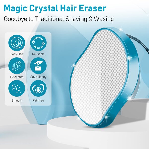 hoyesch Crystal Hair Eraser for Women and Men, Reusable Crystal Hair Remover Magic Painless Exfoliation Hair Removal Tool, Magic Hair Eraser for Back Arms Legs (Blue)
