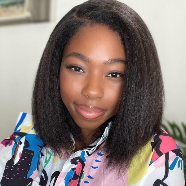 RHAH Wear and Go Glueless Kinky Straight Human Hair Wigs 13x4 HD Lace Frontal Wigs for Black Women 12 Inch Italian Yaki Straight Bob Lace Front Wigs with Baby Hair Pre Plucked 150% Free Parting