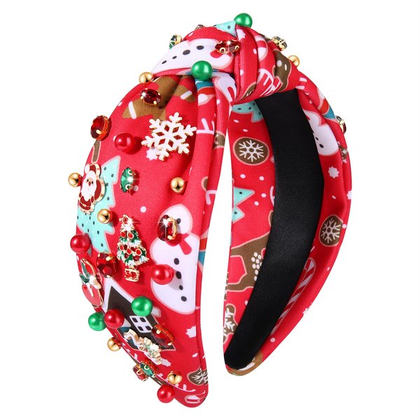 boderier Christmas Headbands for Women Christmas Tree Snowflake Snowman Headband Crystal Wide Knotted Headband Xmas Holiday Hair Accessories Gifts (Red Christmas)