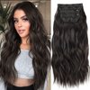 Fashion Line Clip in Hair Extensions for Women 6PCS Thick Full Head Natural Black Wavy Clip in Extensions Synthetic Long Double Weft Hair Hairpieces 20 inch (220Gram,Black Brown)