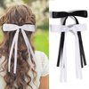 Parcce 4 PCS Tassel Ribbon Bowknot Hair Clips With Long Tail for Women Girl Teens Kids, Solid Holder Fashion Bow Bowknot Hair Accessories Headwear Barrettes Claw(Black&White)