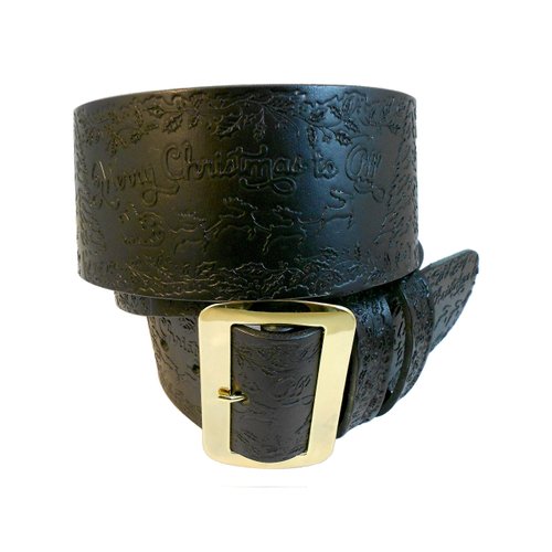 Hilltop Leather Company, Hand Tooled Santa Claus Belt & Buckle, Merry Christmas to All, Solid Leather
