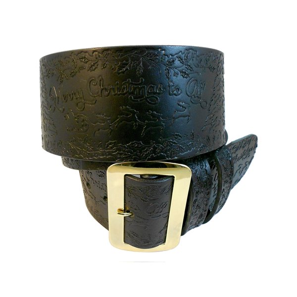 Hilltop Leather Company, Hand Tooled Santa Claus Belt & Buckle, Merry Christmas to All, Solid Leather