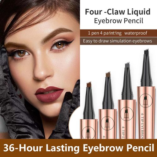 Eyebrow Pencil Light Brown Eyebrow Microblading Pen with 4 point Micro-Fork Tip Applicator Waterproof Brow Pen Natural Looking 24H Long Lasting Smudge-proof Eyebrow Tattoo Pen(Light Brown 01#)