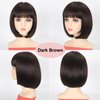 AliRobam Bob Wig with Bangs Natural Short Straight Wigs for Women Shoulder Length Heat Resistant Synthetic Fiber Wigs for Daily Party Halloween Cosplay (Dark Brown)