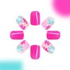 Flower Press On Nails Short Square Fake Nails With Light Blue Pink Flowers Design Glossy Cute False Nails Artificial Reusable Glue On Nails Short Nails Press ons Full Cover Stick On Nails for Women 24
