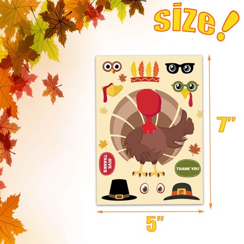 Happy Storm Thanksgiving Stickers for Kids, 24 Sheets Make a Turkey Face Stickers Bulk, Turkey Stickers for Kids, Thanksgiving Crafts for Kids, Thanksgiving Party Favors Supplies Activities Gifts