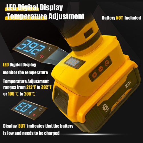 MONVICT Cordless Glue Gun for Dewalt 20V Battery with 50 Glue Sticks, Upgraded 100W Digital Temperature Adjustable Handheld Electric Power Full Size Heavy Duty Hot Glue Gun (Tool only)
