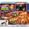 Hot Wheels Monster Trucks Toy Playset with 1:64 Scale Die-Cast 5-Alarm Fire Truck, Fire Through Challenge, Launch Vehicle Over Spinning Flames