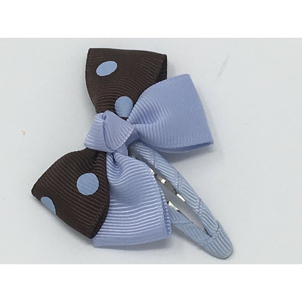 Snap Clip, Hair Bow, Blue and Brown Hair Bow, Polka Dot Hair Bow