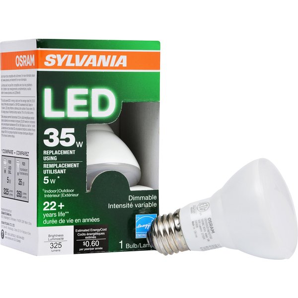 Sylvania 73781 Medium Base 2700K Dimmable R20 5W LED Bulb, Warm White