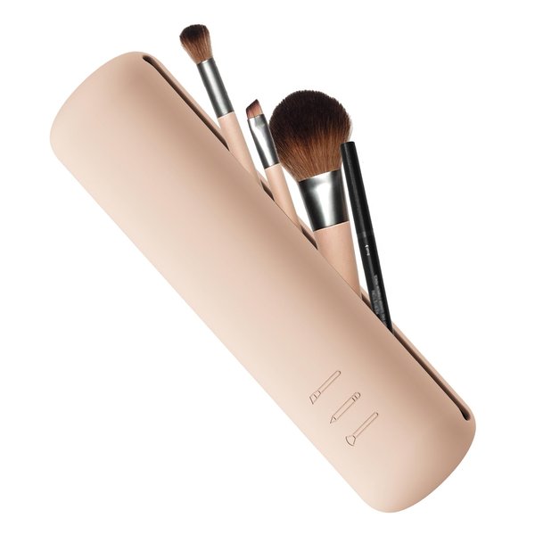 FVION Silicone Brush Holder Travel Case, Make Up Brush Pouch with Magnetic Closure, Makeup Brush Covers - Khaki