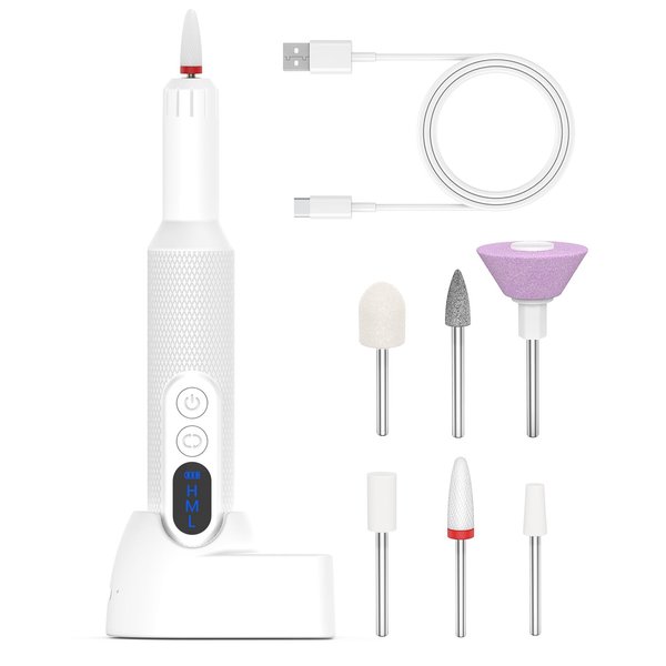 Electric Nail Drill,USB Electric Nail Drill Machine for Acrylic Nail Kit,Portable Electric Nail File Polishing Tool Manicure Pedicure Kit (White)