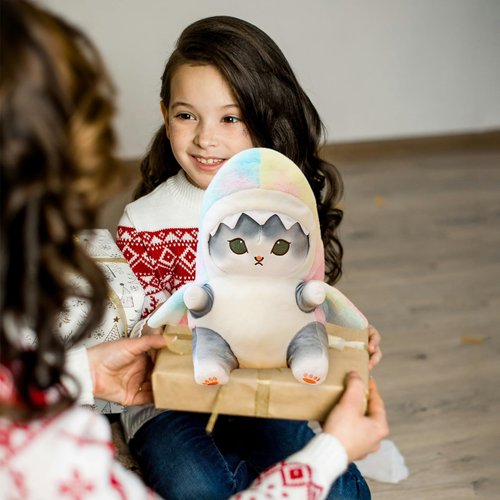 eoxoe Kawaii Shark Cat Plush Toy Stuffed Animal Doll, Cute Soft Pillow Stress Release Hugs Toys Christmas Halloween Birthday Gifts for Kids Boys Girl Best Gift (Colorful - Gray,9 inch)