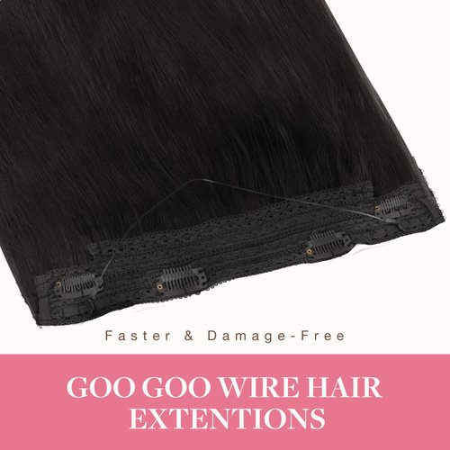 GOO GOO Wire Hair Extensions Human Hair, 2 Dark Brown Natural 16inch 95g, Invisible Wire Hair Extensions with Transparent, Seamless Fish Line Hairpiece