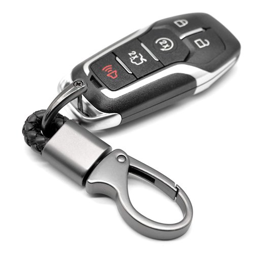 EYANBIS Car Key Fob Keychains Leather Holder Key Chain Sturdy Metal with D-Ring for Men and Women 2 Pack, Black, 360 Degree Rotatable, with Screwdriver