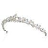 SAMKY Bridal Tiara Wedding Crown Pink Crystal Pearl Headpiece Hair Accessories for Bride