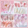 Nail Charms, Flower Bow Manicure Kit, Pink White 3D Cute Flower and Bow Nail Charms, 3D Acrylic Flowers Nail Gems with White Half Pearls Nail Art Decoration