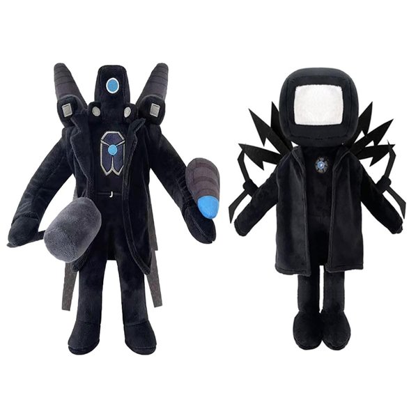 XXSQQAL Skibidi Toilet Plush, 11inch Speakerman Bosses Cameraman Plushies Stuffed Animals Doll, TV Man Stuffed Animal, Collectible Gifts for Kids Fans Birthday for Boys and Girls(2PCS), Black
