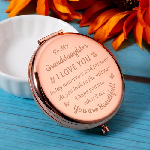 FRluceat Granddaughter Gifts from Grandma Grandpa Mirror for Girl Granddaughter Gifts Ideas Inspirational Birthday Gifts for Women Graduation Gift for Granddaughter Compact Keepsake for 18th
