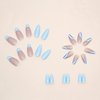 Blue Press on Nails Almond Shape Fake Nails French False Nails with Designs Blue White Silver Waves Acrylic Nails Medium Length Stick on Nails Full Cover Glossy Glue on Nails for Women Nail Decoration