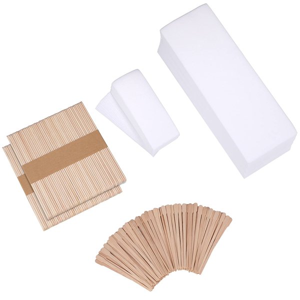 Yaomiao 250 Pieces Wax Strips and Sticks Kit Includes Waxing Strips Hair Removal Cloth Wax Strips and Wooden Smooth Wax Applicator Sticks for Women Men Body Skin Hair Removal (White)