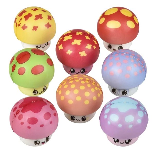 Micro Squish Mushrooms - Slow Rise Stress Relief, Fidget Toy, Sensory Play, Party Favors, Reward Chest, Treasure Chest, Goodie Bags - 8 Piece