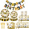 118pcs Construction 2nd Birthday Decor Construction Two Years Old Paper Dinner Plates Napkins Forks Cups Tablecloth Banner Dinnerware for Dump Truck Theme 2nd Bday Party Supplies Decorations