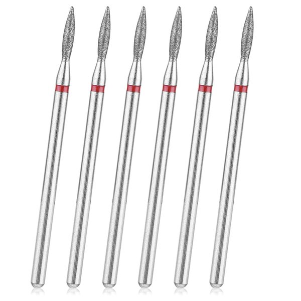 YUXIANLB 6pcs Cuticle Drill Bit, Diamond Nail Drill Bits Set with Case, Professional Manicure Tools 3/32" Flame Cuticle Clean Nail Carbide Bits for Home Salon
