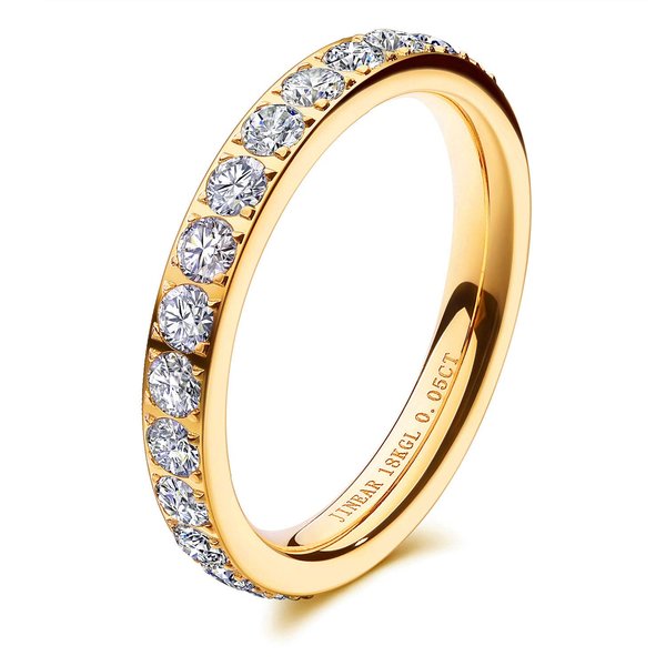 JINEAR 3mm Wedding Bands for Women Eternity Ring 18K Gold Plated Cubic Zirconia Engagement Rings Stackable Anniversary Promise Statement Ring Gift for Her Size 5 to 10