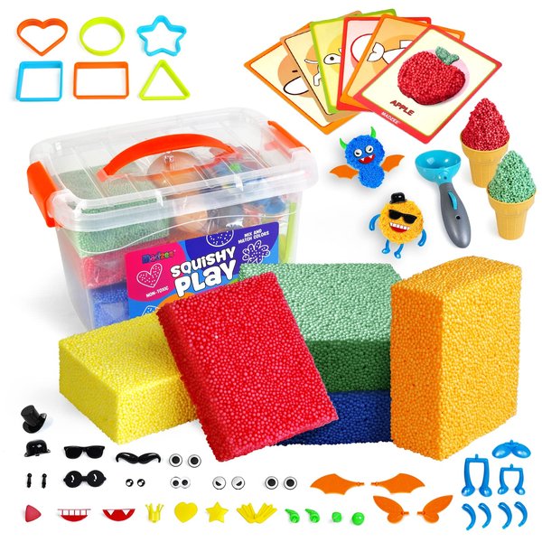 Modeling Clay Foam Beads Play Kit, 5 Blocks of Sensory Toys for Kids Fine Motor Skills Toys, Preschool Educational Learning Toy
